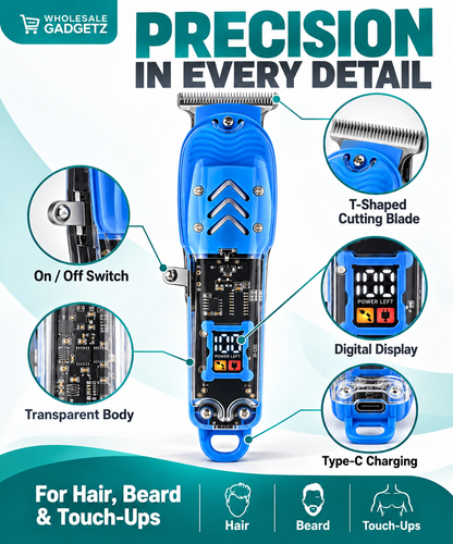 DTS08-MINI Rechargeable Hair & Beard Trimmer with Digital Display – Blue