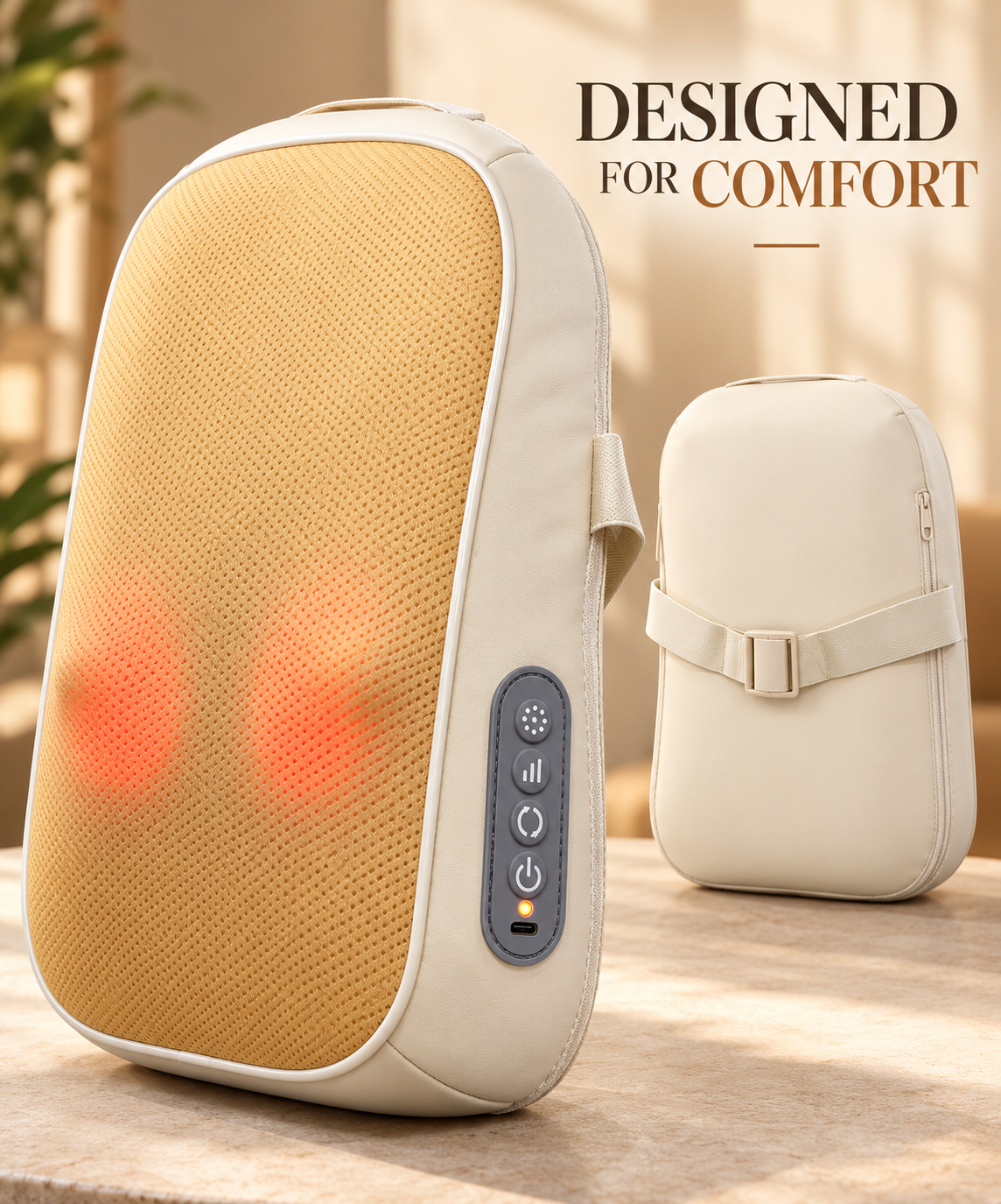 MDHL MD-KD05 Rechargeable Massage Cushion with Heat | Neck & Back Massager – Beige