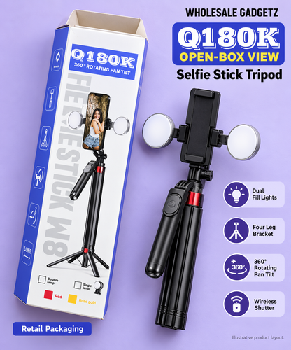 Q180K 1.85m Selfie Stick Tripod with Dual Fill Lights & Wireless Shutter