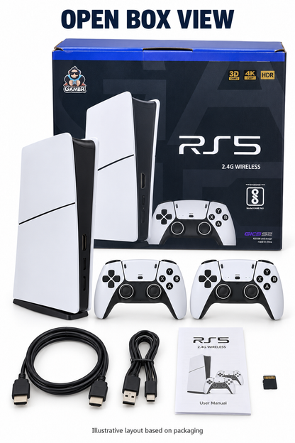 RS5 Retro TV Gaming Console with Dual 2.4G Wireless Controllers – White & Black