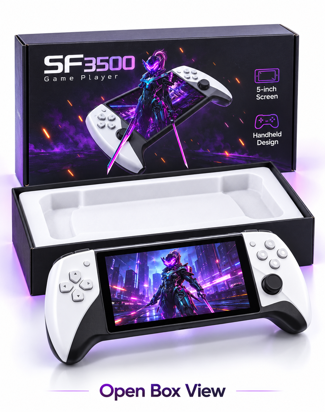 SF3500 Handheld Game Player – 5-Inch Screen, White & Black