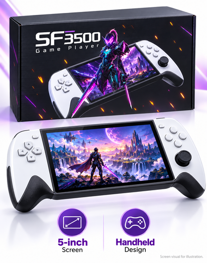 SF3500 Handheld Game Player – 5-Inch Screen, White & Black