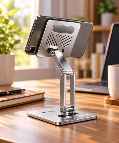 Z08 Foldable Metal Mobile & Tablet Stand – Adjustable Desktop Holder (Silver