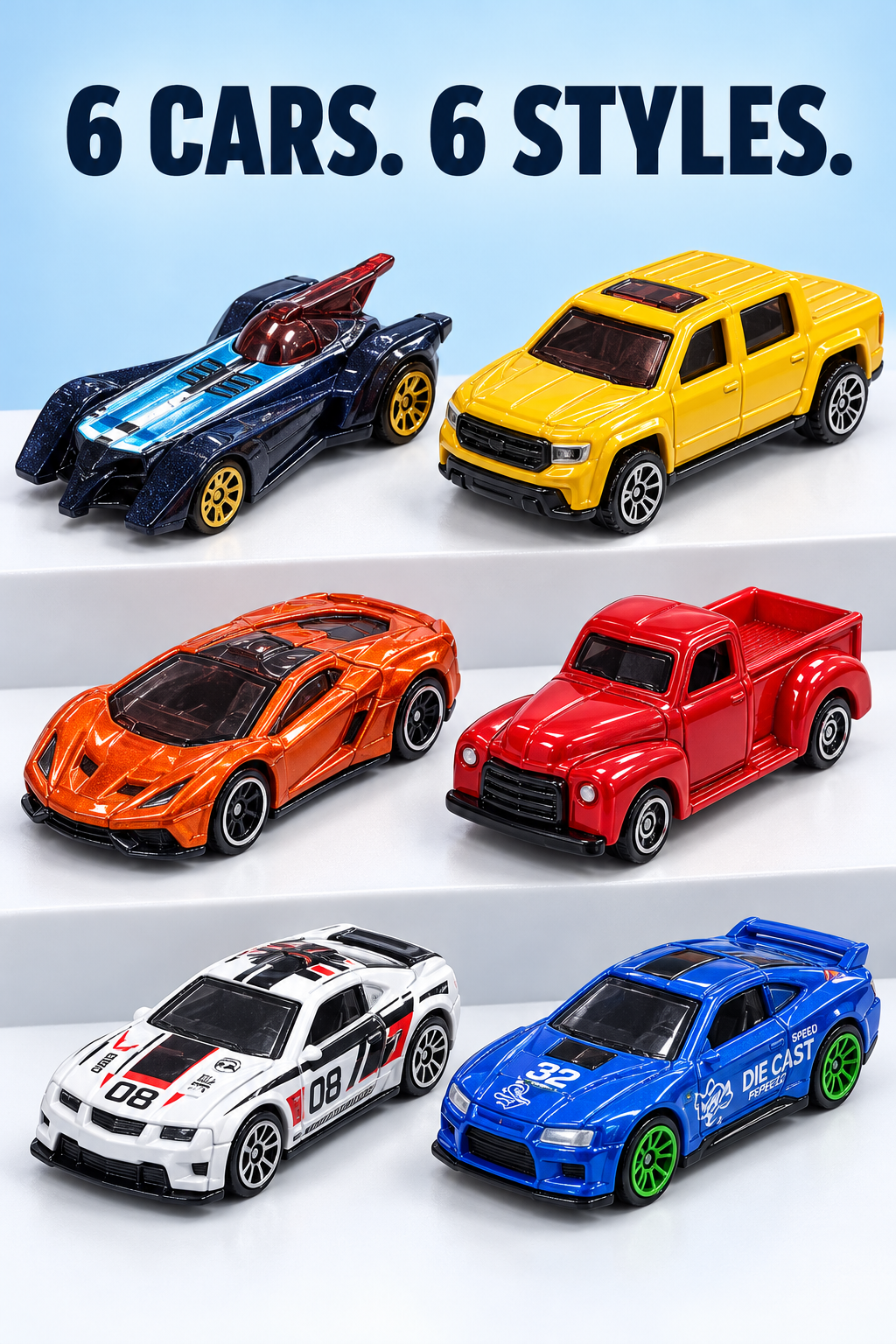 Hot Wheel 6-Piece Alloy Toy Car Set | Mini Racing Cars & Pickup Trucks ...