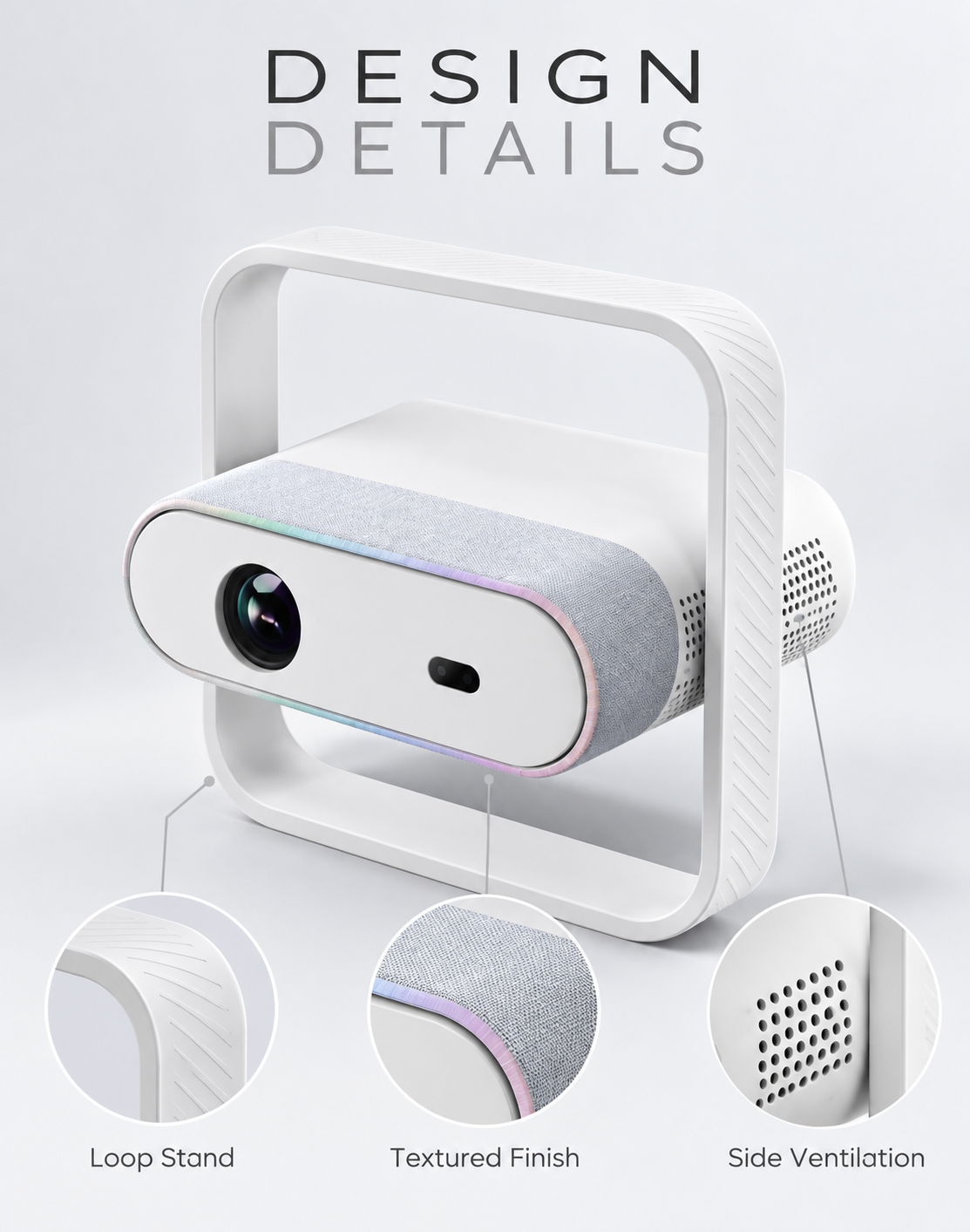 Modern Minimalist Smart LED Projector with 360-Degree Rotating Stand & Ambient Light Trim