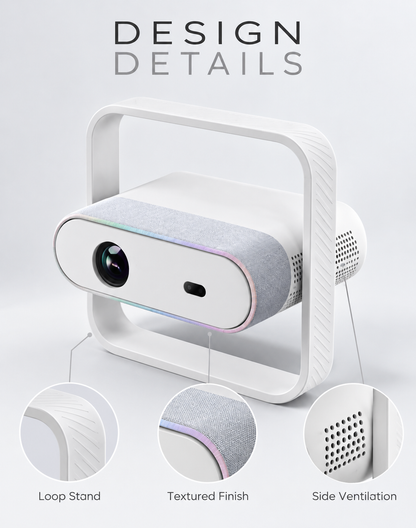 Modern Minimalist Smart LED Projector with 360-Degree Rotating Stand & Ambient Light Trim