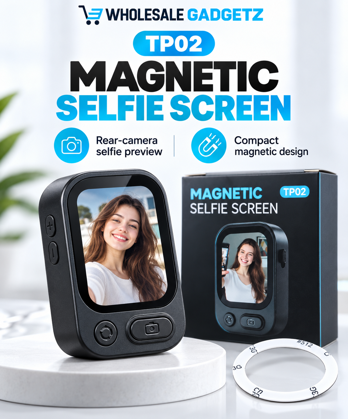 TP02 Magnetic Selfie Screen for Smartphone Rear Camera – Black