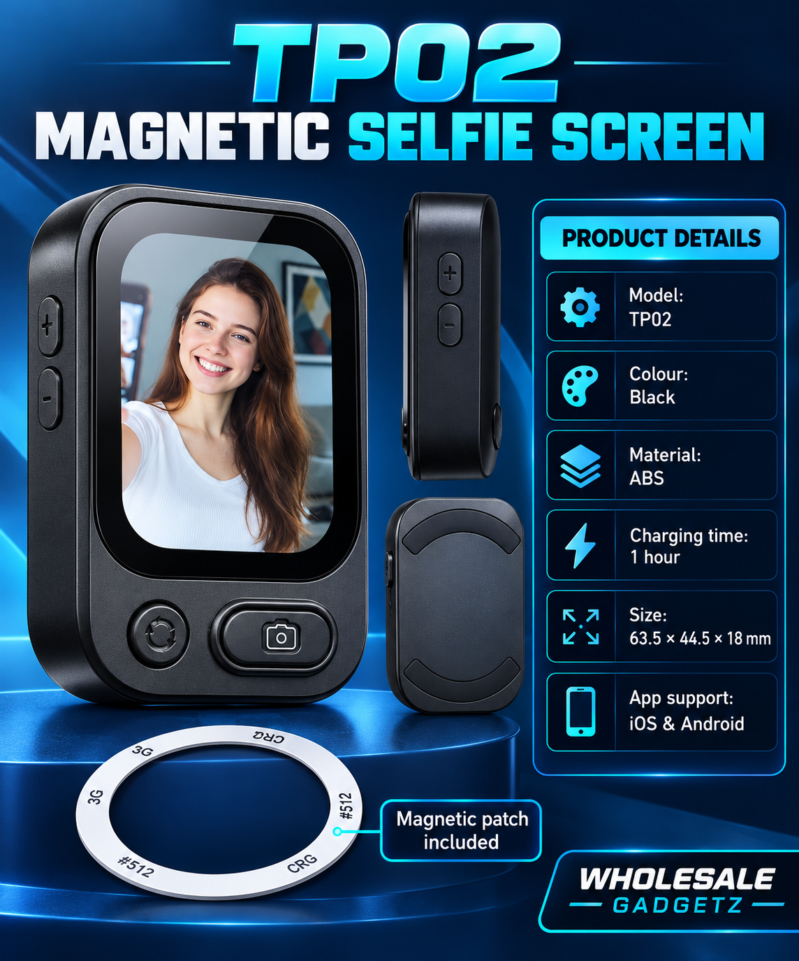 TP02 Magnetic Selfie Screen for Smartphone Rear Camera – Black