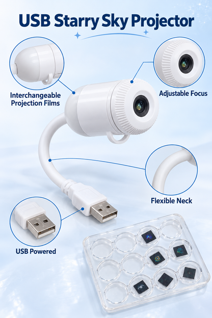 USB Starry Sky Projection Nightlight with Adjustable Focus & Flexible Neck