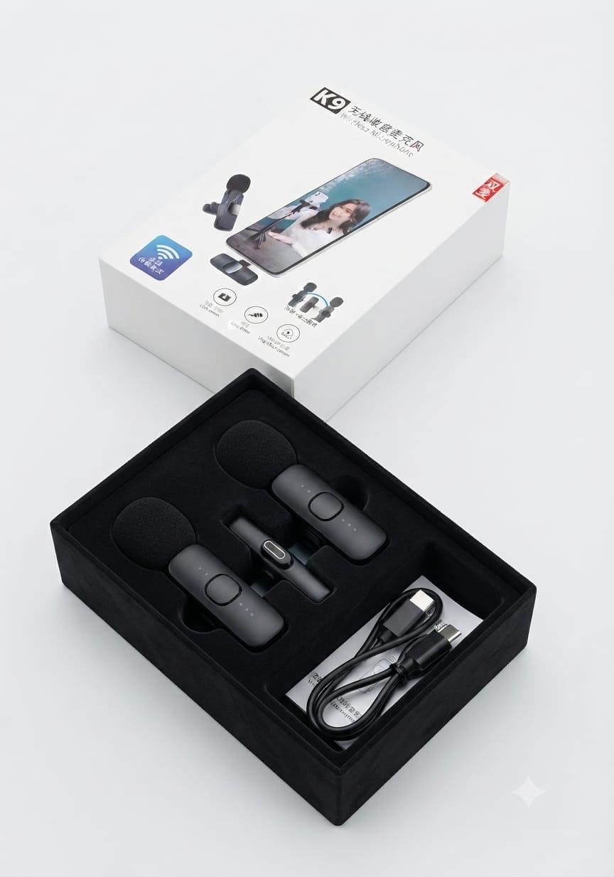 K9 Wireless Microphone 2-in-1 Dual Lavalier Lapel Mic