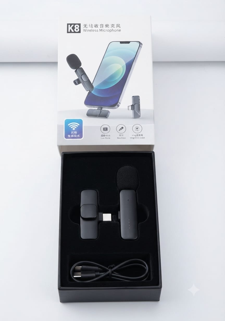K8 Wireless Lavalier Microphone for Type-C & iPhone (Single Mic)