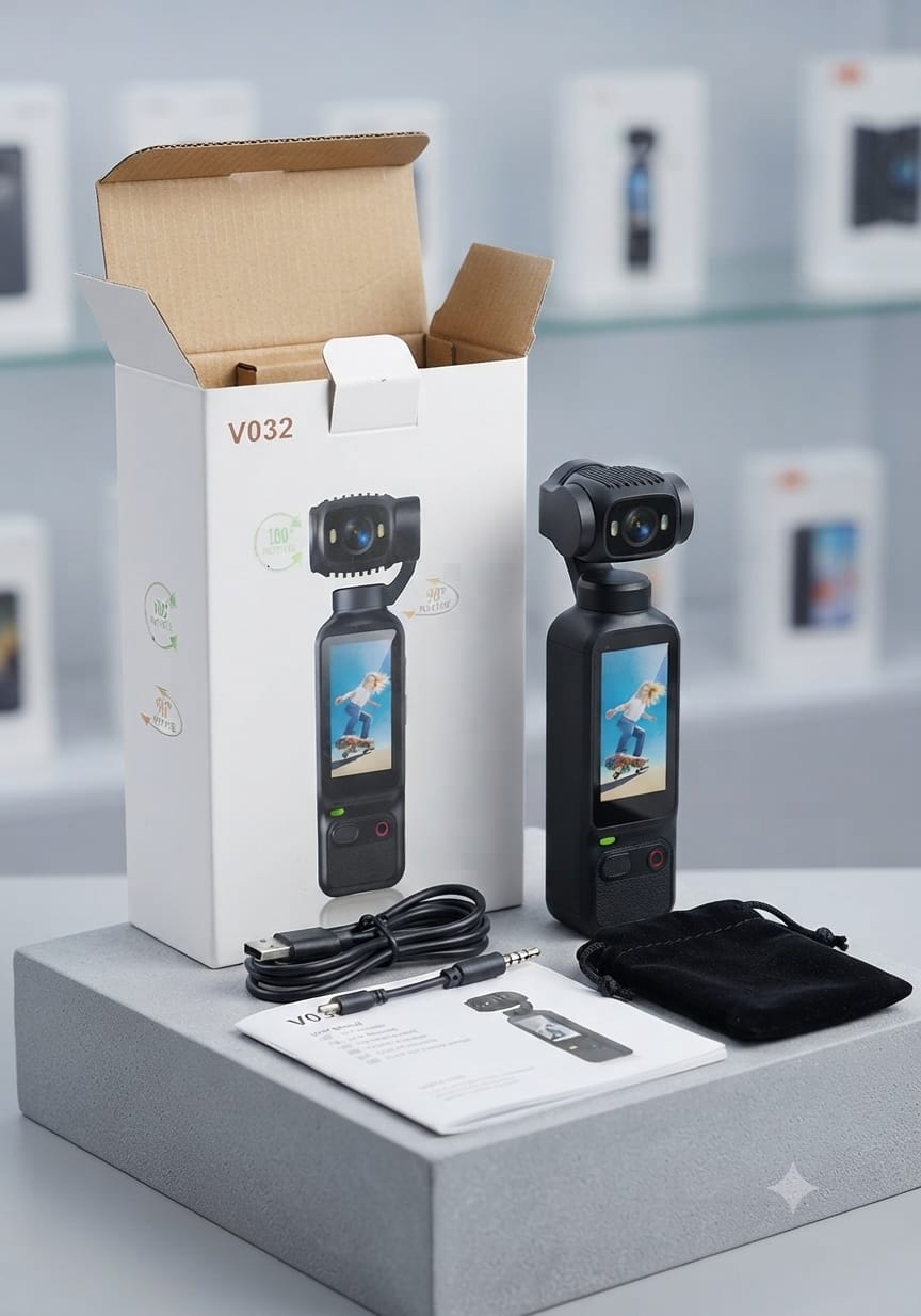 032 Portable Handheld 4K Pocket Action Camera with Rotating Lens & Display Screen