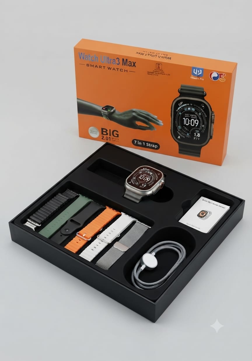 Watch Ultra 3 Max Smart Watch – 7-in-1 Strap | Big 2.01" Display