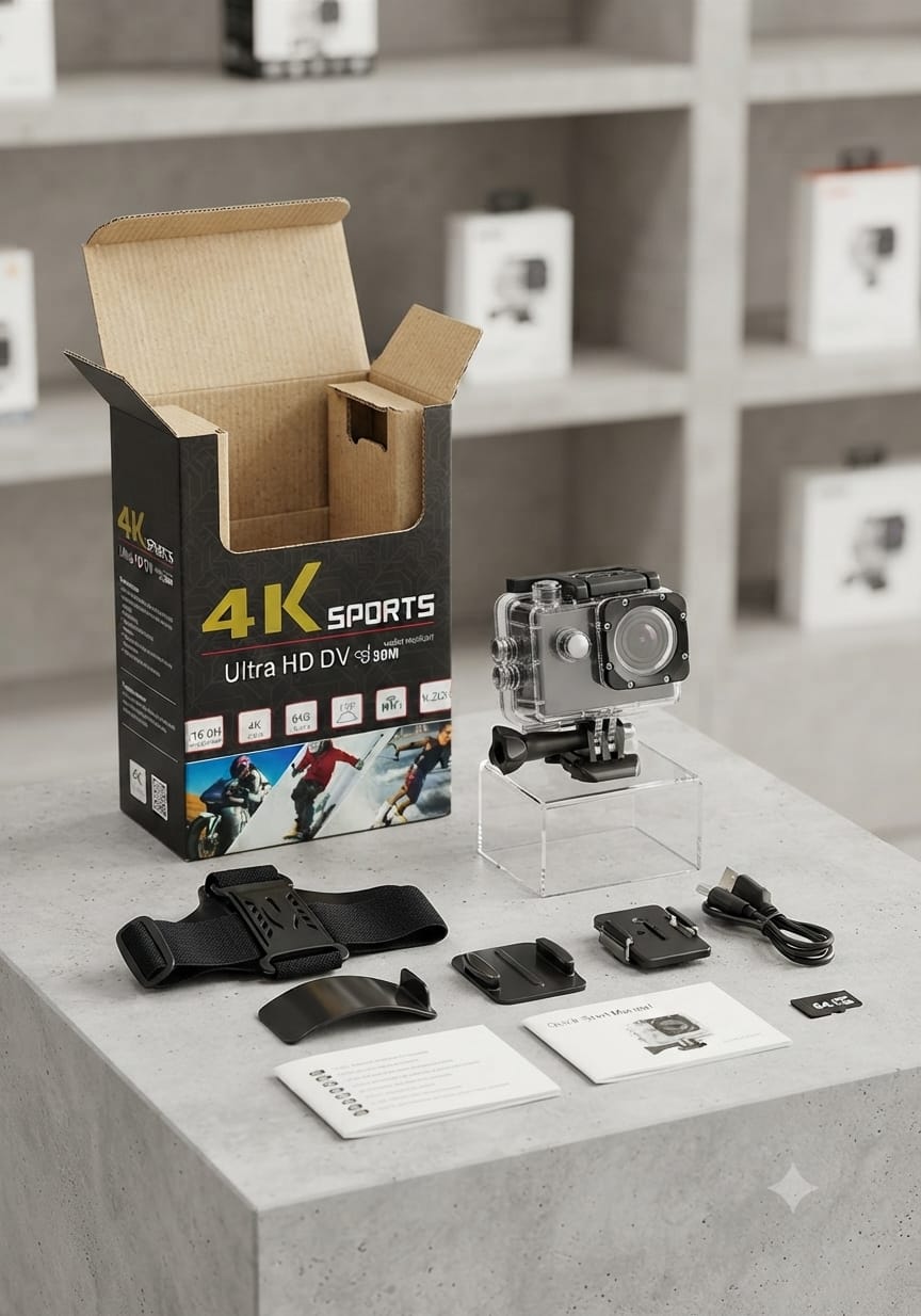 4K Ultra HD Sports Action Camera Kit with Waterproof Housing & Mounting Accessories