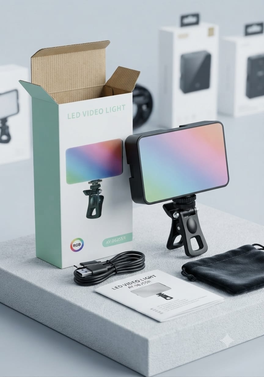 Portable RGB LED Video Light Kit with Phone Clip – Rechargeable Pocket Fill Light for Vlogging & Streaming