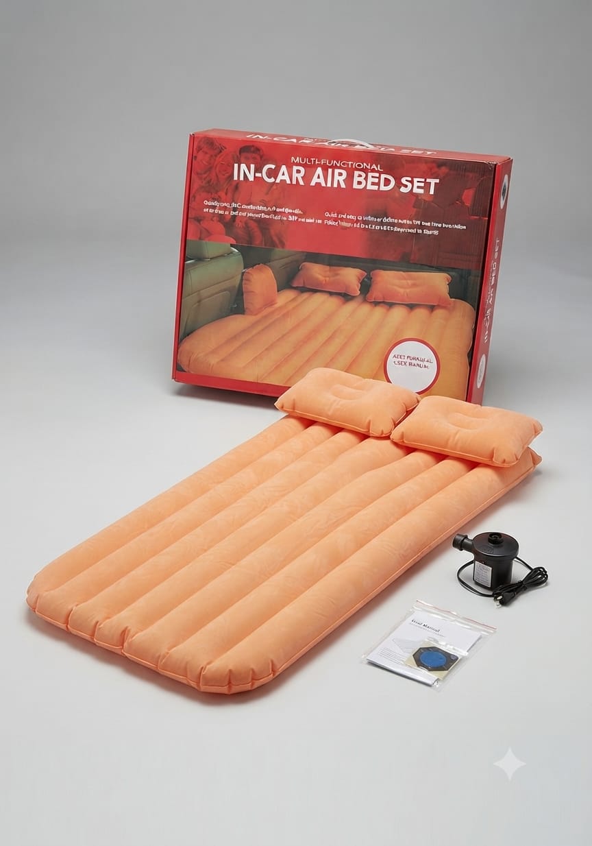 Multifunctional In-Car Air Mattress Set – Portable Travel Air Bed with Pillows & Electric Pump