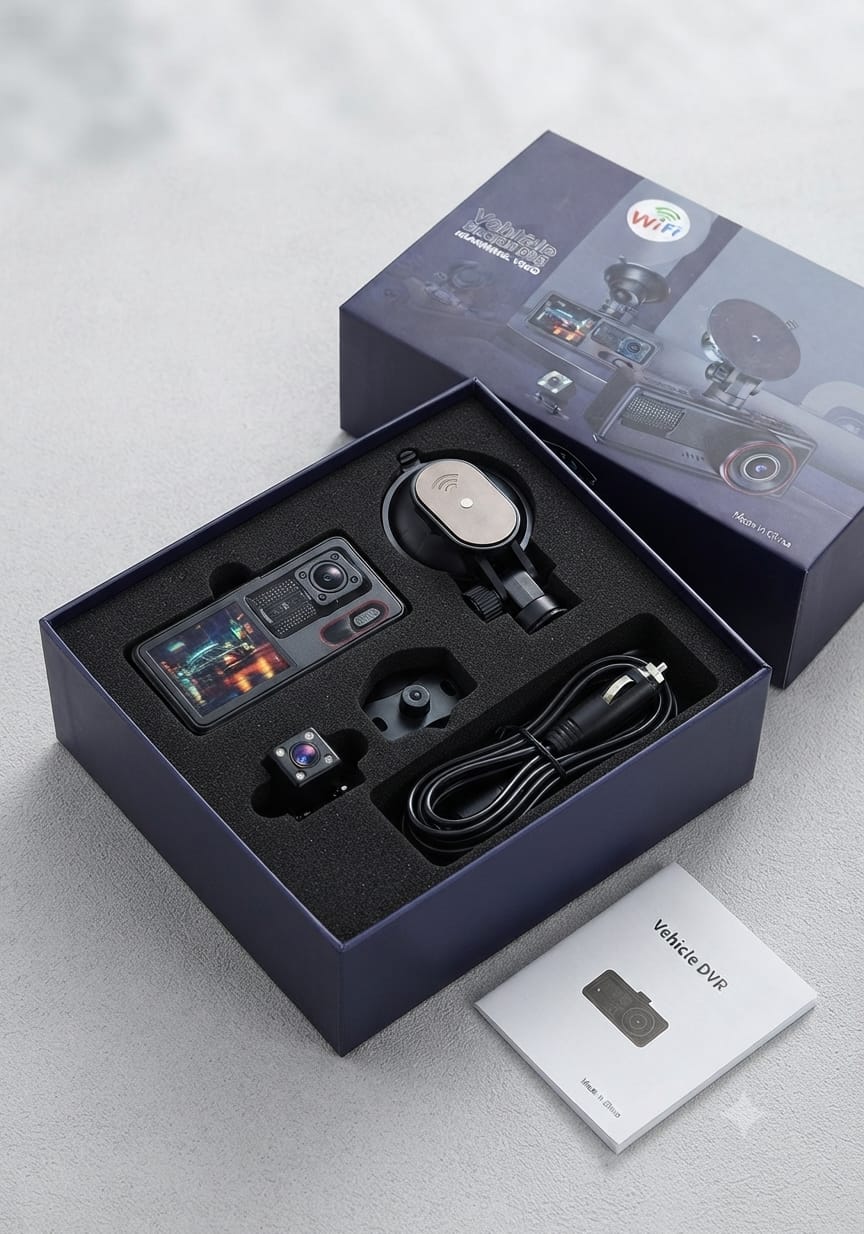 3-Channel Wi-Fi Vehicle Dash Cam Kit – Full HD Front, Inside & Rear Car DVR Security Camera