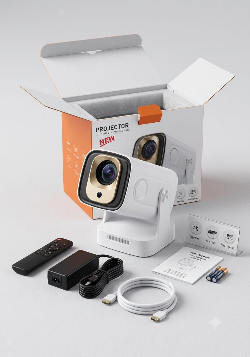 Portable 180° Rotatable Smart Multimedia Projector (4K Supported / Auto Focus)