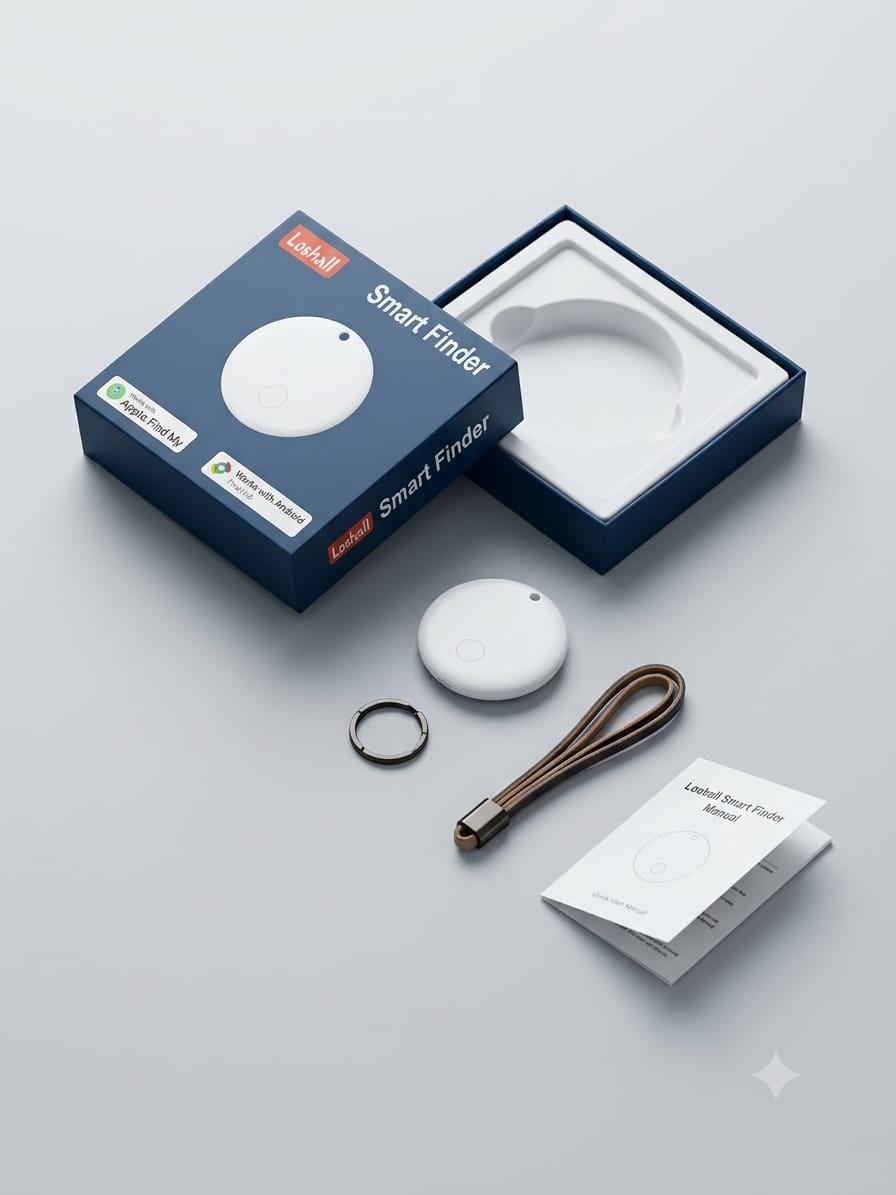 Loshall Smart Finder – Circular Bluetooth Item Tracker with Keyring & Strap for Apple Find My & Android Find Hub