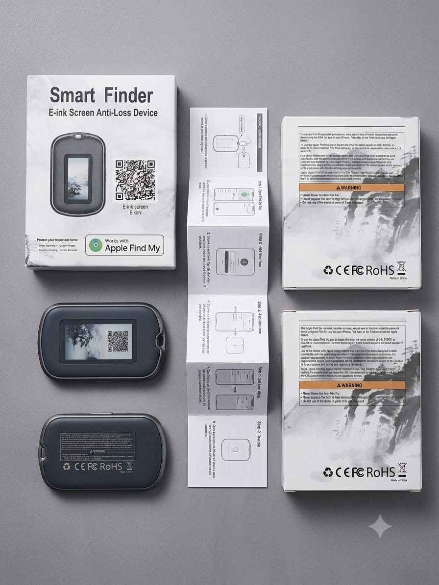 Smart Finder E-Ink Display Anti-Loss Tracker – Customizable QR Code & Image Tag for Apple Find My