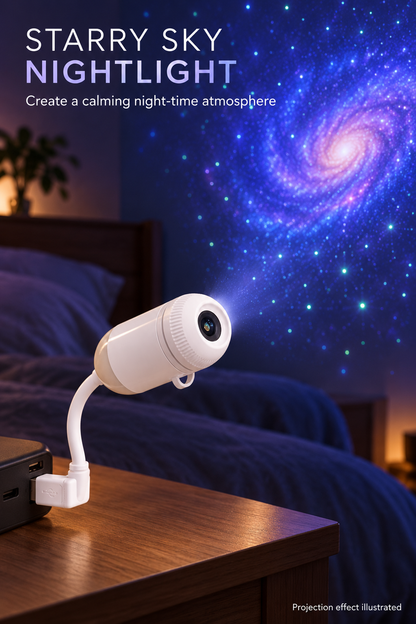 USB Starry Sky Projection Nightlight with Adjustable Focus & Flexible Neck