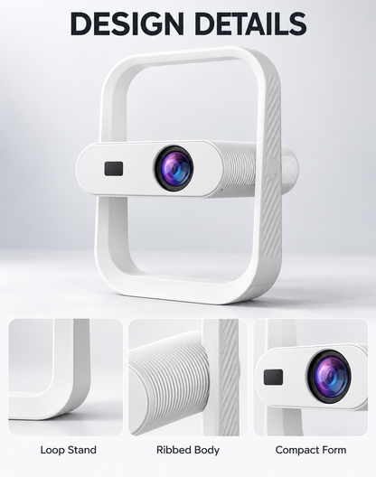 Modern Minimalist Smart LED Projector with 360-Degree Rotating Stand
