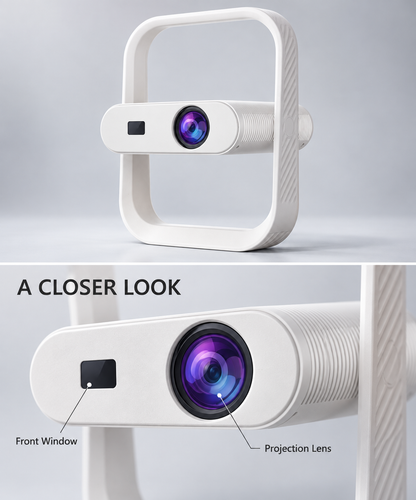 Modern Minimalist Smart LED Projector with 360-Degree Rotating Stand