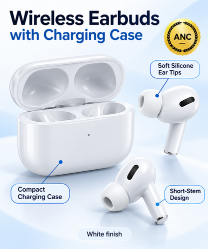 Wireless Earbuds with Charging Case – White