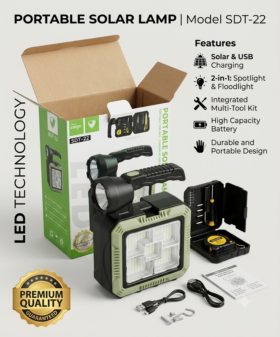 Portable Solar Lamp SDT-22 | 2-in-1 Spotlight & Floodlight